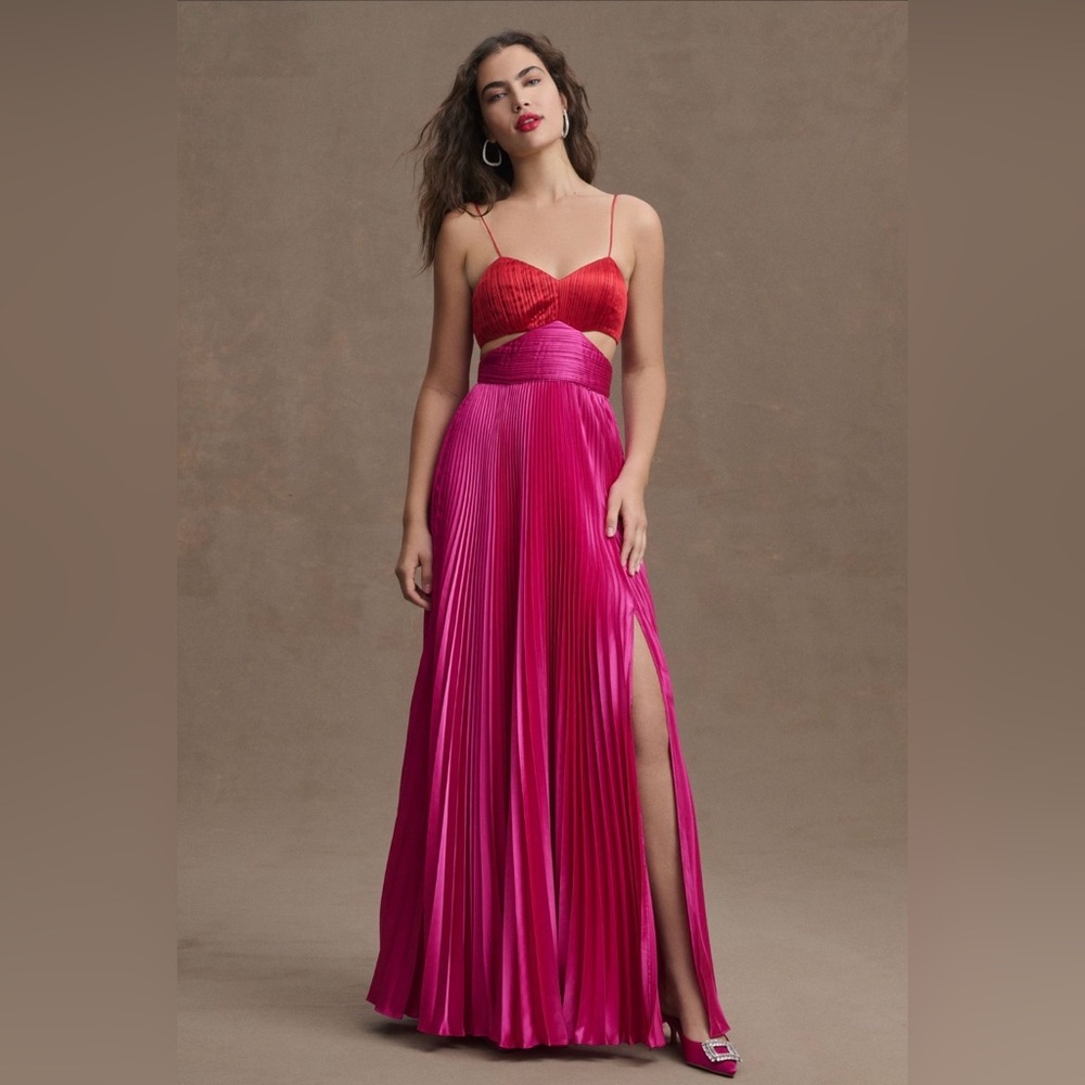 Anthropologie Two-Tone Red and Hot Pink Pleated Maxi Dress by AMUR Elodie - 12